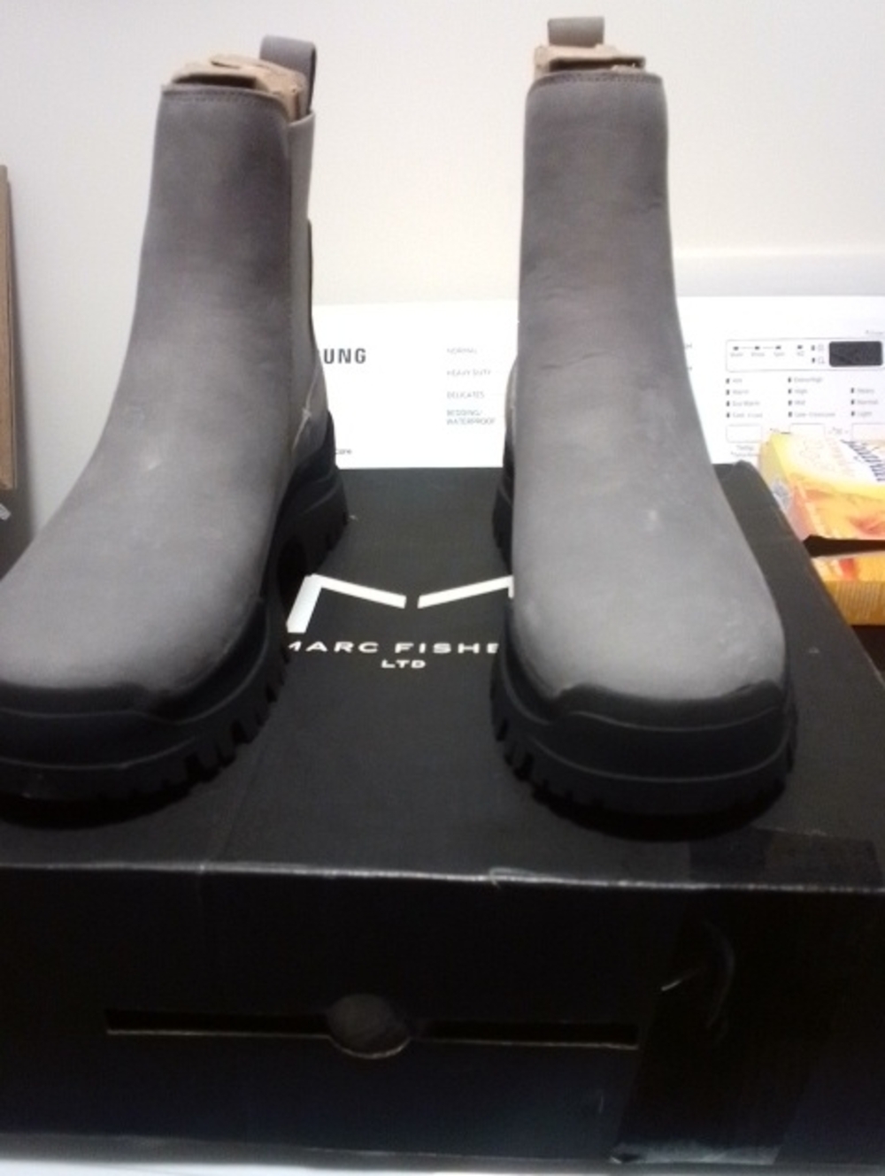 Marc Fisher Gray Chelsea Lug Boots with Black Sole